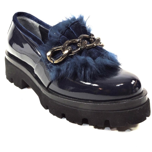 BALDININI 🇮🇹 WOMEN'S BLUE PATENT LEATHER COMFORT FASHION LOAFERS - Picture 3 of 7